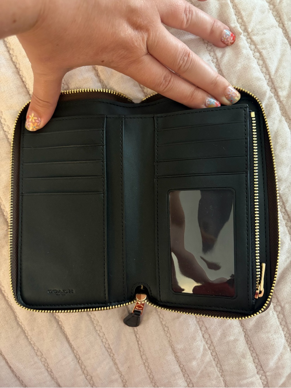 Coach Signature Zip Around Wallet in Brown/Black - Picture 3 of 3
